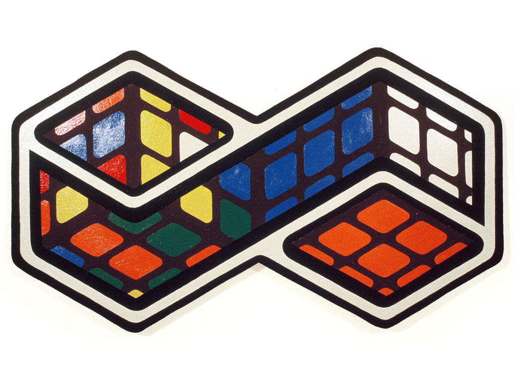 Claude Closky, ‘Two Rubix Cubes,’ 1987, acrylic on wood, 56 x 99 cm.